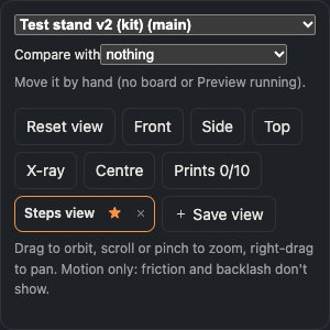 Saved views: a "Steps view" chip with a filled star, and a Save view button