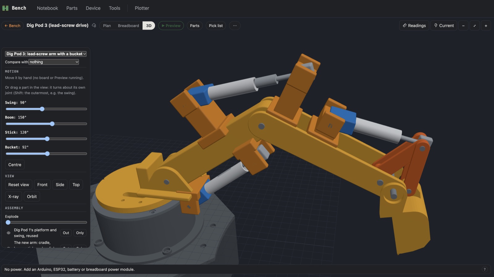 The first try: Dig Pod 1's links with boxy brackets standing on them
